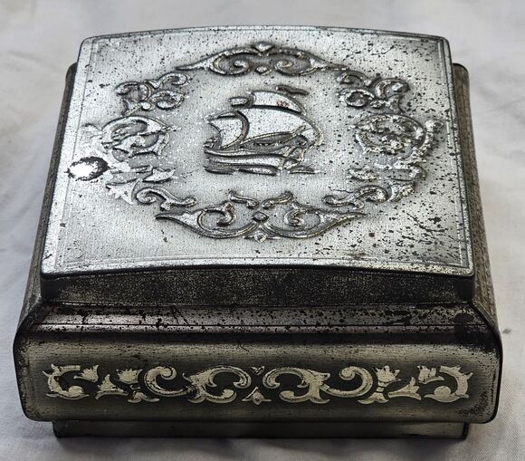 Western Germany Other - Vintage RARE Ornate Metal Trinket Box–Western Germany Sailing Ship & Scrollwork